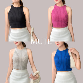 Mute - Ciprino Crop เสื้อครอป ผ้านิตทอสลับผ้านุ่มน่ารักมาก เสื้อครอป สวยๆไปคาเฟ่