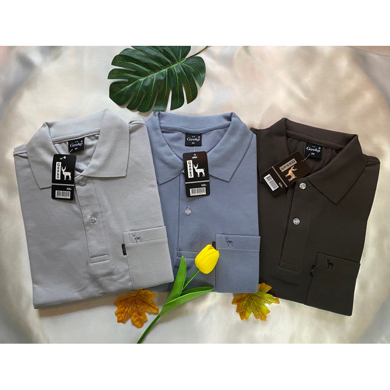 เสื้อโปโลสีเทาอ่อน-เทาอากาศ-น้ำตาลไหม้ Geeko ตรากวาง ผู้ชาย-ผู้หญิง ของแท้ ส่งตรงจากโรงงาน