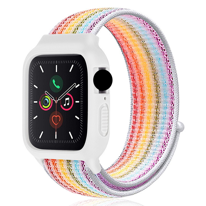 2 in 1 สายนาฬิกาไนลอนสำหรับ Iwatch Series 9 8 6 7 SE 5 4 3 2 1 ทอสายนาฬิกาไนลอน 40mm44mm45mm42mm38/44mm