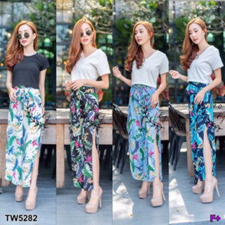 CS5282 Set 2 ชิ้น เสื้อยืด+กางเกงยาวผ่าข้างผ้าสปัน Set 2 pieces. T-shirt + long pants with side slit. Spun fabric.