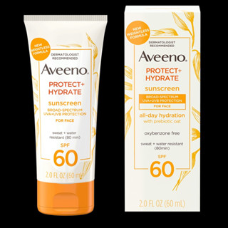 (พร้อมส่ง) นำเข้าจากอเมริกา ของแท้ 100% ครีมกันแดด ทาหน้า Aveeno, Protect + Hydrate, Sunscreen, For Face, SPF 60 (60 ml)