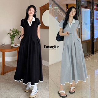 🌈🌿🌸🌺🌼🧡🤎🇰🇷 Cotton 2Tone Polo Maxi Dress