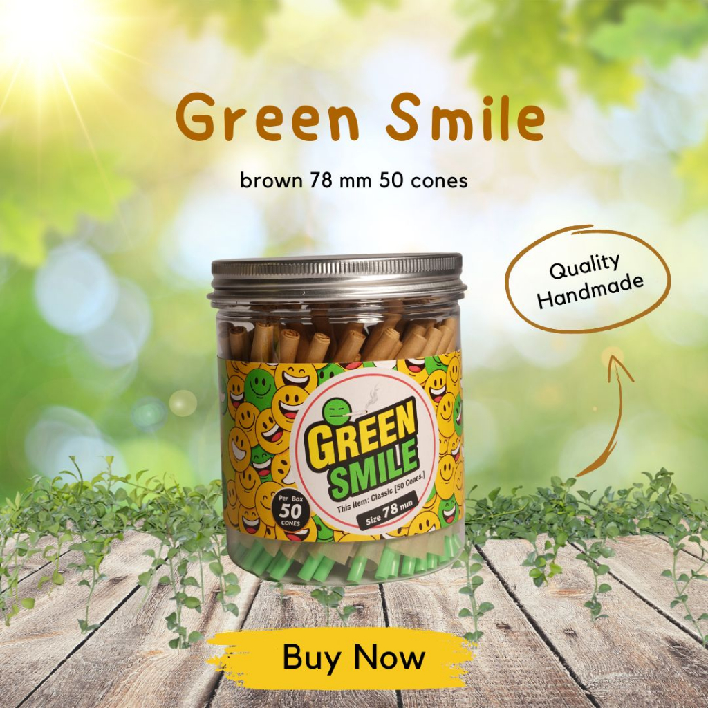 กระดาษโรลพันสำเร็จ [GREEN SMILE] Size 78 mm 50 ชิ้น Pre roll cones กระดาษโรลพร้อมกรอง โรลสำเร็จ [NATURAL PAPER]