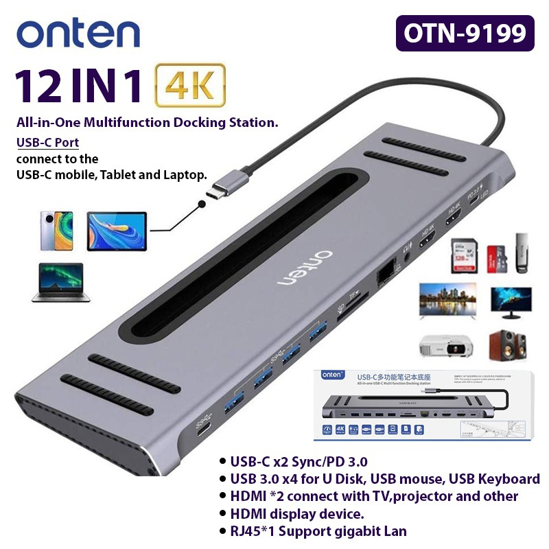 Onten (12 IN 1) All-in-one USB-C Mutli Function Docking Station. Model No- OTN-9199