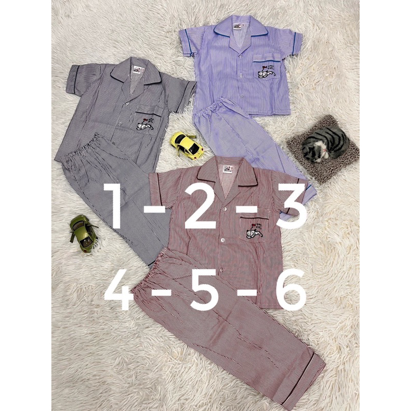 ❌ปิดกิจการ❌ ⭐️ผ้าอองฟองแท้⭐️เด็กเล็ก 1-6 ปี⭐️แขนสั้น-ขายาว⭐️เนื้อนิ่มลื่น ใส่สบาย ชุดนอนเด็กผู้ชาย ชุดนอนลายทาง - รูปที่ 2