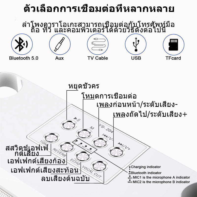 🔥ลำโพงบลูทูธ YS-219/YS-203 Blutooth Speaker(แถมไมค์ลอย 2 ตัว) รองรับ USB/TF-SD Card/AUX ลำโพงบลูทูธแบบพกพา เสียงดีคุณภาพ