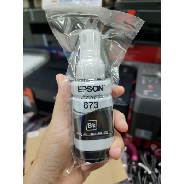 Epson 673 BK (T673100) น้ำหมึกเติมแบบไม่มีกล่อง สีดำ ของแท้ Black Original Ink Bottle 70ml ของแท้แบบ