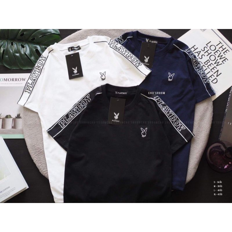 เสื้อเพลย์บอย พร้อมส่ง งานปักงานสกรีน มาใหม่สวยมาก สกรีนแขน2ข้าง พร้อมส่ง ผ้าคอตตอนแท้100%