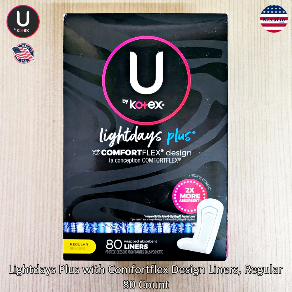 U by Kotex® Lightdays Plus with Comfortflex Design Liners, Regular 80 Count ผ้าอนามัย เหมาะกับวันมาป