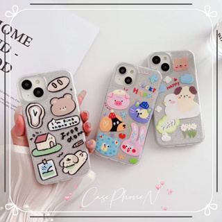 เคสไอโฟน iphone 11 14 Pro Max ins ผงกลิตเตอร์ การ์ตูน กราฟ ป้องกันการตก ขอบเต็ม เคส iphone 12 13 Pro Case for iPhone