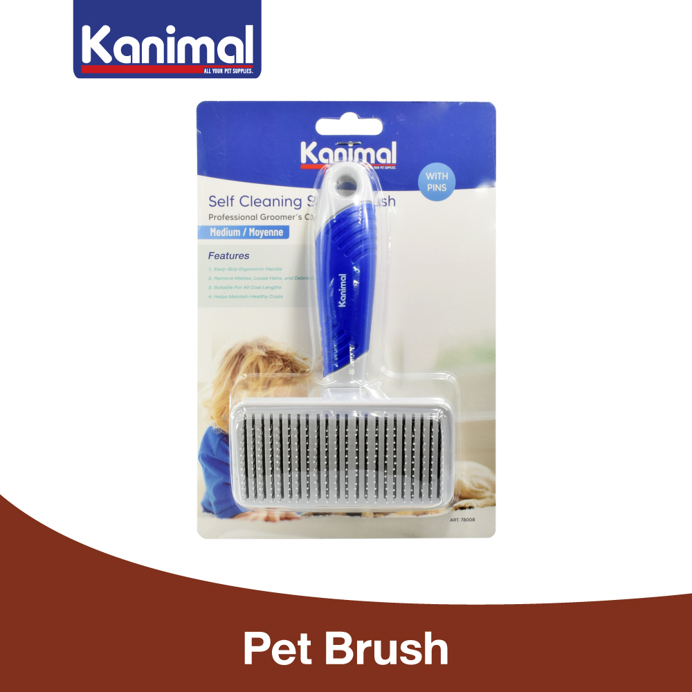 [78008] Kanimal Semi-Automatic Slicker Brush Size M 17.5x10.8x6.5 หวีสางขนกึ่งอัตโนมัติ (มีหมุด) แปรงหวีขนสุนัข แปรงแมว