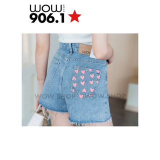 ⭐️ N E W ⭐️ N E W⭐️ 📌906.1👖ยีนส์ไม่ยืด สีฟอกอ่อน ทำแต่งสกรีนกระเป๋าหลังเป็นรูปหัวใจสีชมพูน่ารักๆ