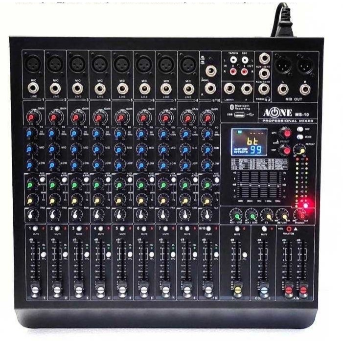 A-ONE รุ่น MS10 mixer 10 ช่อง (8ช่องไมค์ 2 ช่องสเตอ) มิกเซอร์เอฟเฟคแท้ dspปรับเสียง มิกเซอร์บลูทูธ B