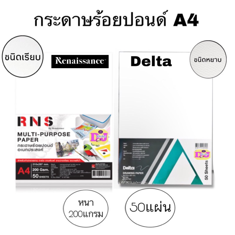 กระดาษ 100 ปอนด์ A4 50/10 แผ่น Renaissance Delta 100 ปอนด์ คุณภาพดี กระดาษ กระดาษวาดเขียน  Drawing ร