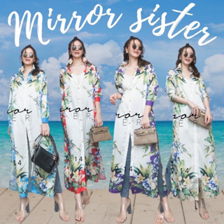 🔖ป้าย Mirrorsister​ 10519.14 เดรสเชิ้ตสกรีนลายดอกแขนยาว  ปลายแขนตัดต่อสีพื้น กระดุมทองผ่ากลางตลอดลำตัว