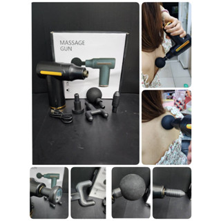 เครื่องนวดกล้ามเนื้อไฟฟ้า Massage Gun พร้อมหัวนวดสำหรับเปลี่ยนได้ 4 แบบ ปรับความแรงได้ 6 ระดับ ชาร์จไฟได้ในตัว น้ำหนักเบ