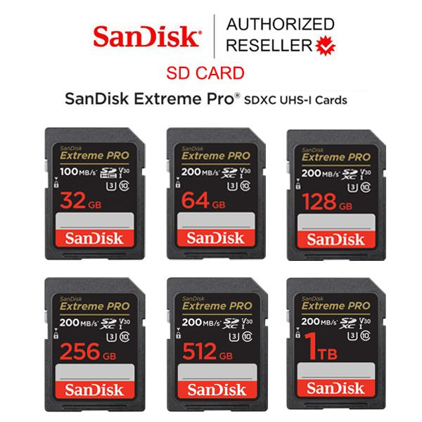 Sandisk Extreme PRO การ์ด SD UHS-I V30 U3 Class 10 สําหรับกล้อง DSLR (32GB 64GB 128GB 256GB) (สูงสุด R: 170MB/s)