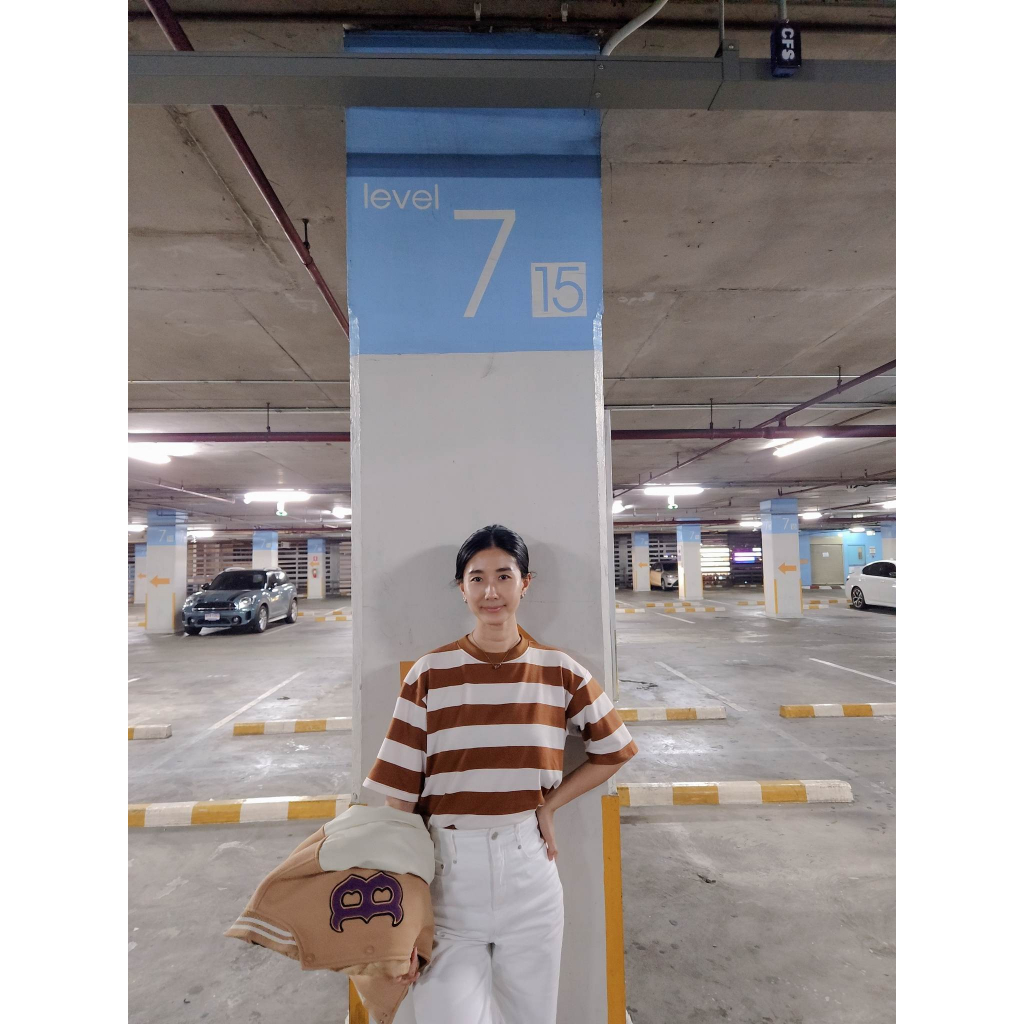 ริ้วใหญ่ เสื้อยืด Oversized ตะกร้านี้ อก42