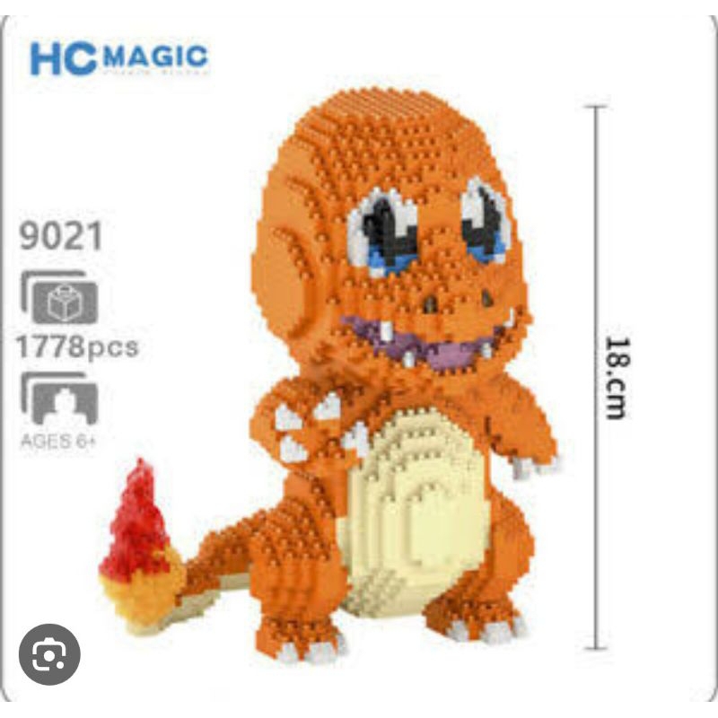 #ตัวต่อนาโน #POKEMON CHARMANDER #โปเกม่อน ชามานเดอร์ ตัวใหญ่ สูง 18ซม. จำนวน 1,778 ชิ้น #HC magic 9021