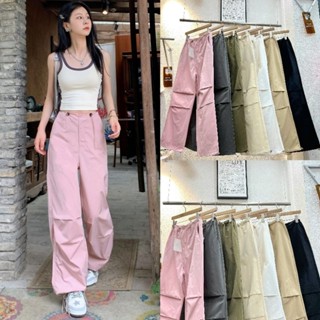 LADY_JEANS#9196(ใส่โค้ด 𝐌𝐈𝐃𝐍𝐈𝐆𝐇𝐓𝟗𝟏𝟓 ลด 50%)กางเกงขายาว ผ้าร่ม คาร์โก้เชือกรูด กางเกง ผู้หญิง พร้อมส่ง