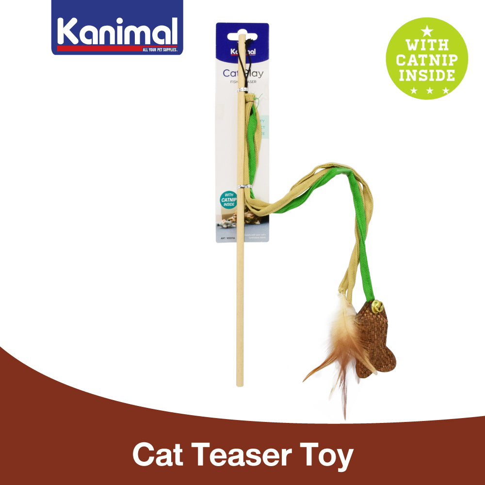 [100016] Kanimal Cat Teaser Toy ของเล่นแมว ไม้ล่อแมว เชือกยาวพันปลา พร้อมกระดิ่ง สำหรับแมวทุกวัย ขนาด 38x4.5 ซม.