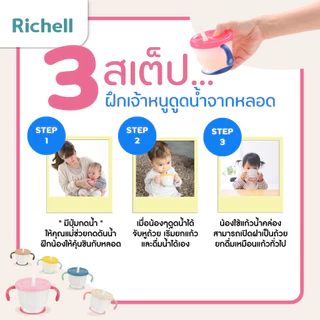 Richell(ริเชล) ถ้วยฝึกดูดมีปุ่มกดน้ำ หลอดกันสำลัก สำหรับน้องวัย6เดือน+ รุ่น AQULEA (150มล.)