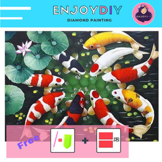 รูปปลาคาร์ป 9 ตัว ครอสติสคริสตัล 5d diy diamond painting แบบเม็ด ติดเต็ม เม็ดกลม พร้อมส่งจากไทย EnjoyDIY