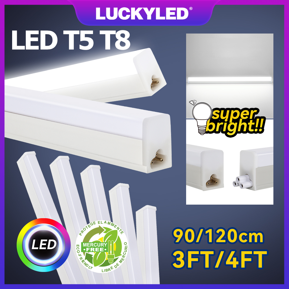 LUCKYLED 90/120cm 14W 18W LED T5 ชุดรางแอลอีดี หลอดยาว LED ขนาดเล็ก led super silm batten 3pin 6500K