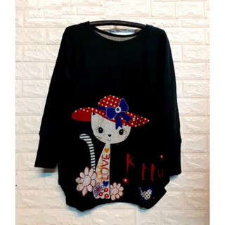 เสื้อแขนยาวไหมพรม ลายแมว คอกลม