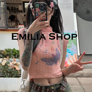 EMILIA SHOP เสื้อยืด เสื้อครอป เสื้อผ้าแฟชั่นผู้หญิง สไตล์เกาหลี  ins 2023 ใหม่  A20K0O8 0621