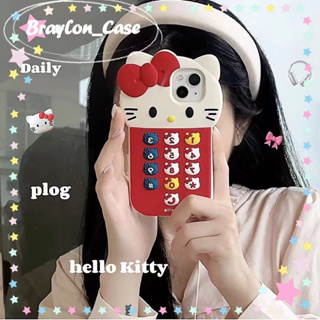 🌷Braylon🌷จัดส่งภายใน24ชม ขอบเต็ม iphone 11 14 pro max สีแดง การ์ตูน Hello Kitty case for ซิลิก้าเจล น่ารัก iPhone 12 13