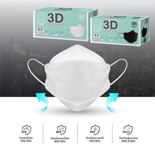 3D Maskหน้ากากอนามัยทรงเกาหลี ผลิตในไทย มีอย.ปลอดภัย หนา 3ชั้น -  1 กล่องบรรจุ 40 ชิ้น