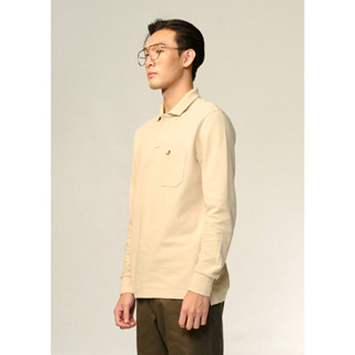 ENHANCED NEUTRALS CUSTOM FIT LONG SLEEVE POLO SHIRT เสื้อโปโลแขนยาวสีครีม ENHANCED NEUTRALS ทรงคัสตอมฟิต