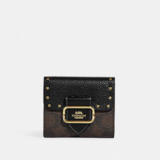 SMALL MORGAN WALLET IN COLORBLOCK SIGNATURE CANVAS WITH RIVETS (COACH CF471) GOLD/BROWN BLACK MULTI