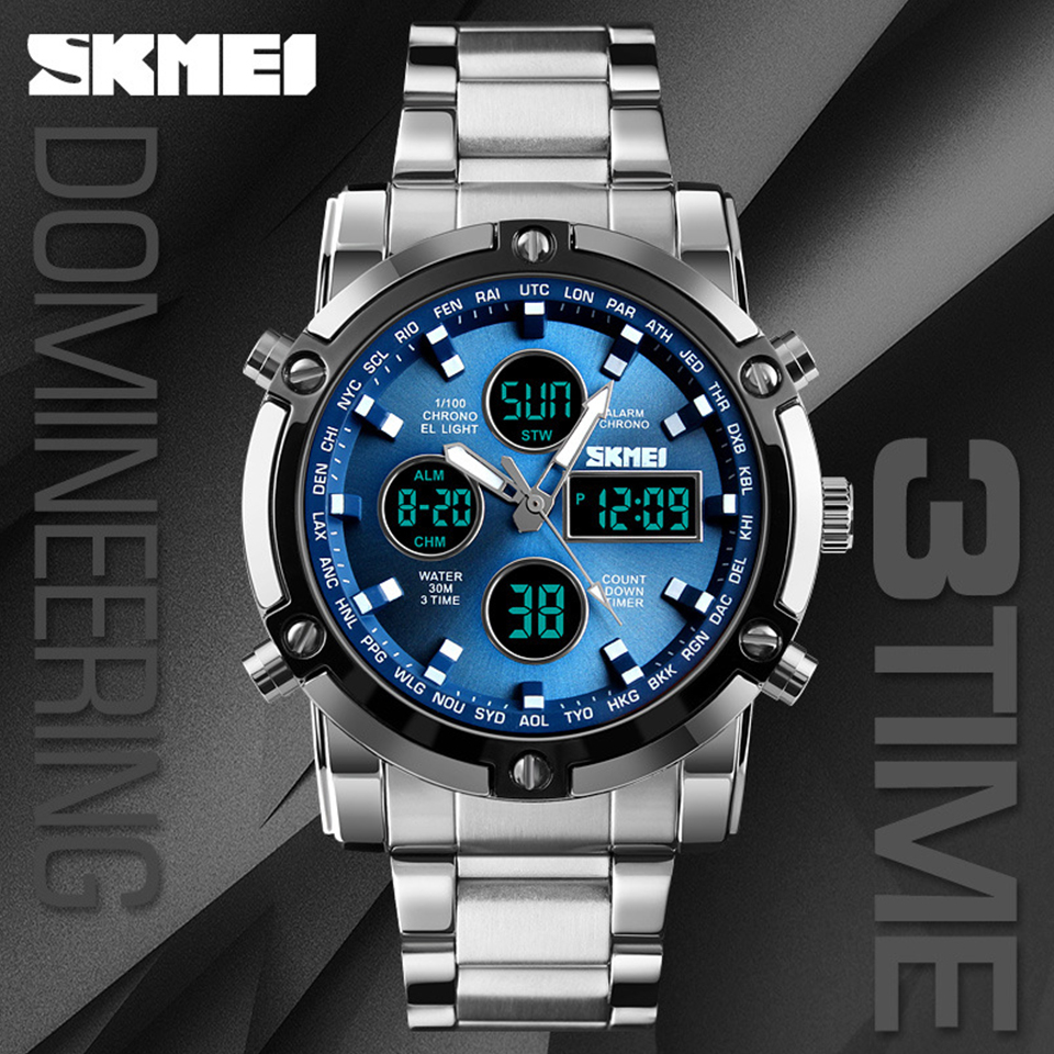 นาฬิกาข้อมือ รุ่น SK39 นาฬิกาข้อมือผู้ชาย สายสแตนเลส 2 ระบบ SKMEI 1389 แท้ 100% มีเก็บเงินปลายทาง