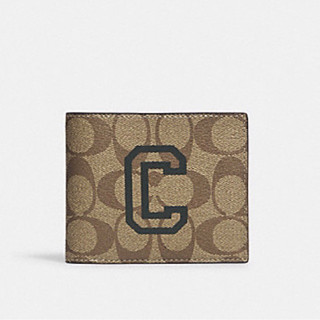 3 IN 1 WALLET IN SIGNATURE CANVAS WITH VARSITY MOTIF (COACH CF611) BLACK ANTIQUE NICKEL/KHAKI/AMAZON GREEN