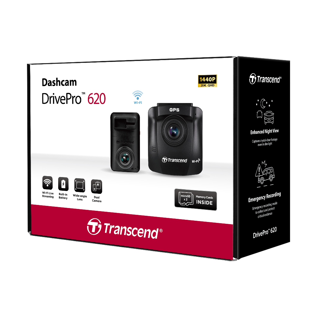 Transcend กล้องติดรถยนต์ DrivePro620 Dual Camera Dashcam : รับประกัน 2 ปี -มีใบกำกับภาษี TS-DP620A-64G