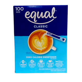 Equal Classic 100 Sticks อิควล คลาสสิค ผลิตภัณฑ์ให้ความหวานแทนน้ำตาล 1 กล่อง มี 100 ซอง 1430