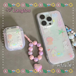 🌈Langton🌸ป้องกันการหล่น ขอบเต็ม สไตล์สร้อยข้อมือ iphone 11 14 pro max เล็กและสด การ์ตูน เคสใส case for iPhone 12 13