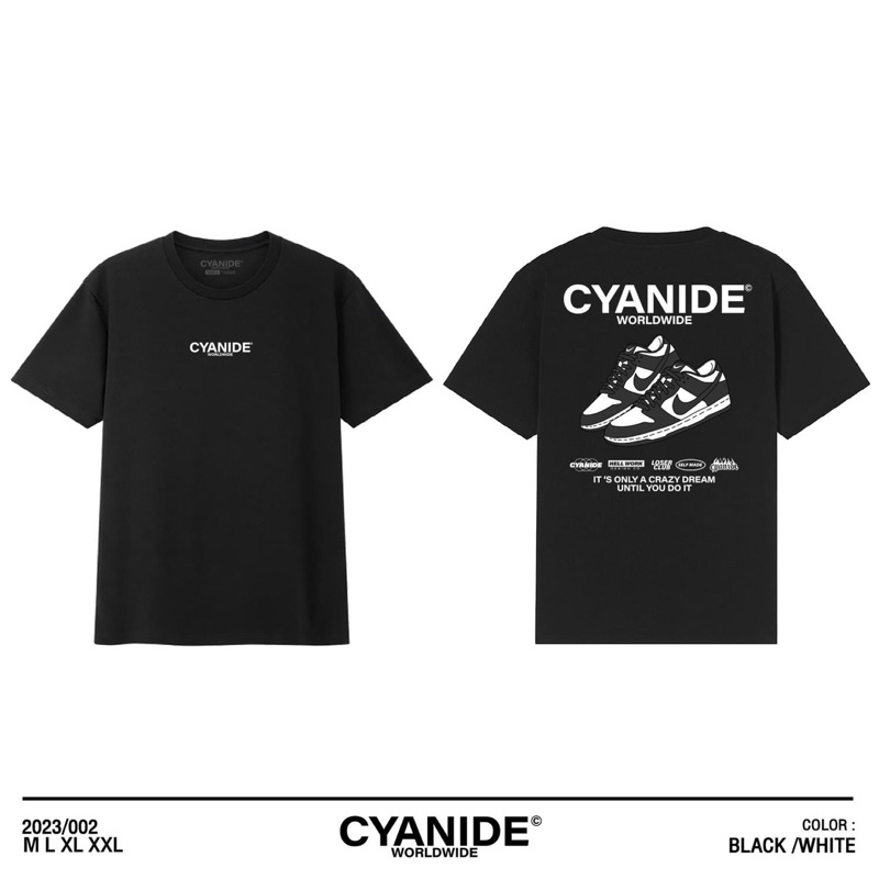 เสื้อยืดสีดำ Cyanide clothing ไซยาไนด์ ลายสนีกเกอร์(Sneaker) คอกลม cotton100%