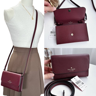 🎀 (สด-ผ่อน) กระเป๋า 7 นิ้ว สีแดง K4804 Kate Spade Brynn Small Flap Deep Berry Crossbody Saffiano