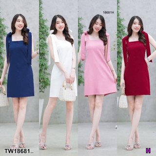 SS18681 Dress เดรสแขนกุด โบว์ไหล่ สายปรับได้ ..