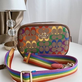 🌈กระเป๋าทรงกล่องสวยๆlimited NEWCoach CA175 Jamie Camera Bag In Rainbow Signature Canvas