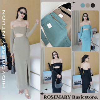 Hidydressy🦋เดรสยาวเปิดไหล่ เดรสแขนยาว เดรสผ้าร่อง ผ้าร่องเล็กยืด งานป้าย Intuon #Rosemary Basicstore