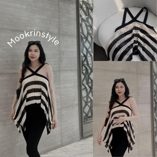 Mookrinstyle พร้อมส่งเลย เสื้อสายไขว้ทูโทน งานโอเวอร์ไซส์ ใส่สบายมาก เสื้อหางปลา