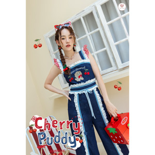 Cherry Puddy Jumpsuit จั๊มงานปักผ้ายีนส์ทั้งตัว ชุดนี้สวยน่ารัก มีเส้นระบายช่วงกางเกง ทำให้ดูสูง มีซับใน ผ้าดีทรงสวย