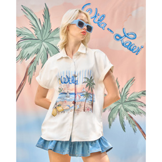 Wila-RIVIERA SHIRTเสื้อเชิ้ตคอปกตั้ง สาปซ่อนกระดุมดอกไม้สกรีนลายRiviera Coast ธีมลายมะนาวแขนล้ำพับเบิ้ลปลายแขนตัวใหญ่หลว