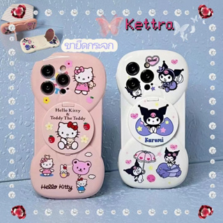 💜Kettra💜ป้องกันการหล่น ขอบเต็ม ขายึดกระจก iPhone 11 14 pro max การ์ตูน Hello Kitty คุโลมิ สีชมพู case for iPhone 12 13