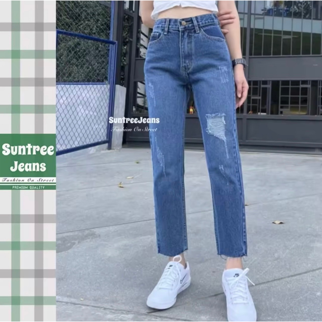 SuntreeJeans กางเกงยีนส์ผู้หญิง กางเกงยีนส์ทรงบอย บอยสลิม เก็บทรงสวย S-5XL มีBigsize