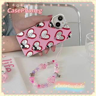 🍑CasePhoneg🍑ป้องกันการหล่น ขอบเต็ม สไตล์สร้อยข้อมือ iPhone 11 14 pro max รูปหัวใจ สีชมพู หวานสวย case for iPhone 12 13